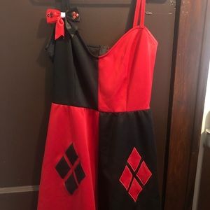 Harley Quinn dress, leggings and hair bow
